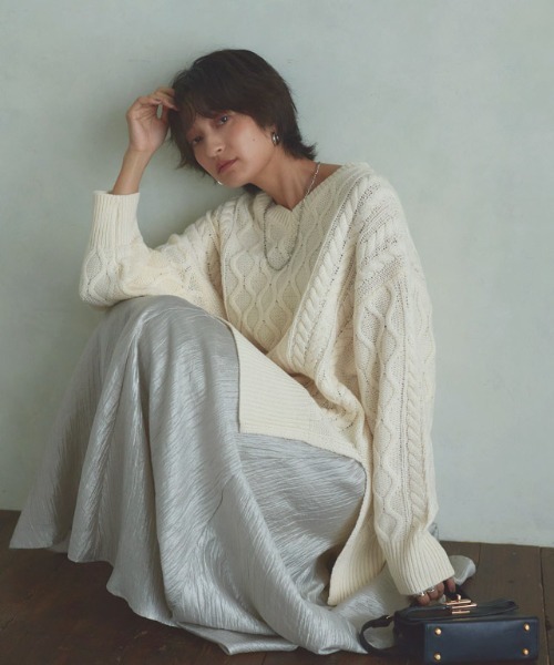 RASW(ラス)の「ケーブルルーズニット(ニット/セーター・レディース・アイボリー/ブラック・M/S/L)」の15枚目の写真