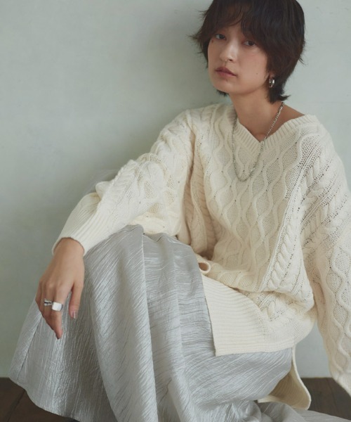 RASW(ラス)の「ケーブルルーズニット(ニット/セーター・レディース・アイボリー/ブラック・M/S/L)」の16枚目の写真