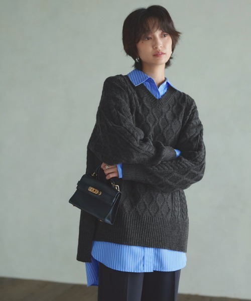 RASW(ラス)の「ケーブルルーズニット(ニット/セーター・レディース・アイボリー/ブラック・M/S/L)」の21枚目の写真