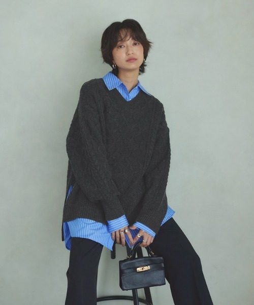 RASW(ラス)の「ケーブルルーズニット(ニット/セーター・レディース・アイボリー/ブラック・M/S/L)」の22枚目の写真