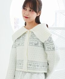 襟付きネコチャンジャカードカーデ