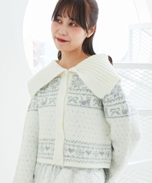 MAJESTIC LEGON(マジェスティックレゴン)の「襟付きネコチャンジャカードカーデ(カーディガン/ボレロ・レディース・ピンク系その他2/ブラック系その他/ホワイト系その他2・MEDIUM)」の2枚目の写真
