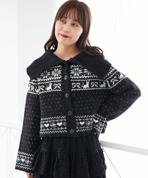 MAJESTIC LEGON(マジェスティックレゴン)の「襟付きネコチャンジャカードカーデ(カーディガン/ボレロ・レディース・ピンク系その他2/ブラック系その他/ホワイト系その他2・MEDIUM)」の12枚目の写真