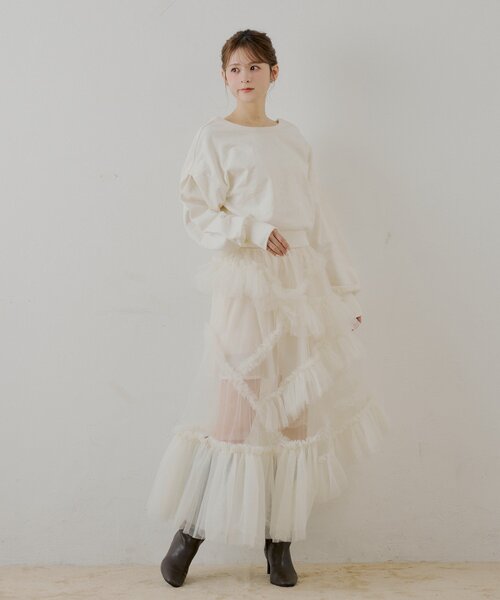 Chico（チコ）の「【SALON by Chico】ランダムチュールフレアスカート（スカート・レディース・ピンク/アイボリー/ブラック・FREE）」の13枚目の写真