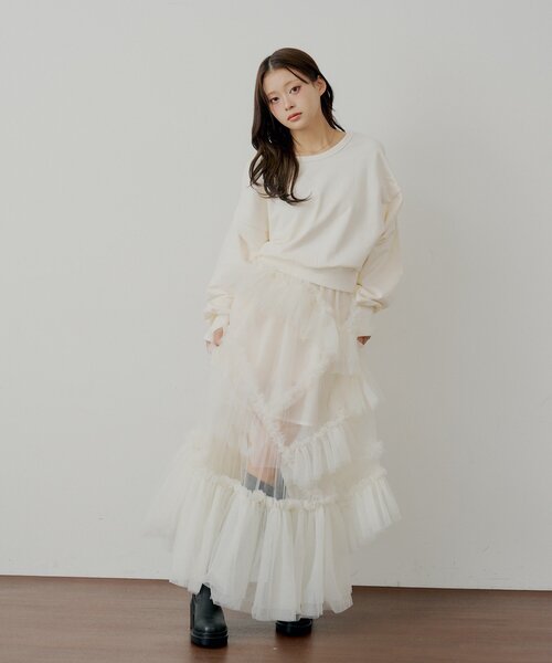 Chico（チコ）の「【SALON by Chico】ランダムチュールフレアスカート（スカート・レディース・ピンク/アイボリー/ブラック・FREE）」の16枚目の写真
