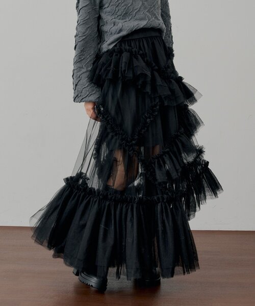 Chico（チコ）の「【SALON by Chico】ランダムチュールフレアスカート（スカート・レディース・ピンク/アイボリー/ブラック・FREE）」の7枚目の写真