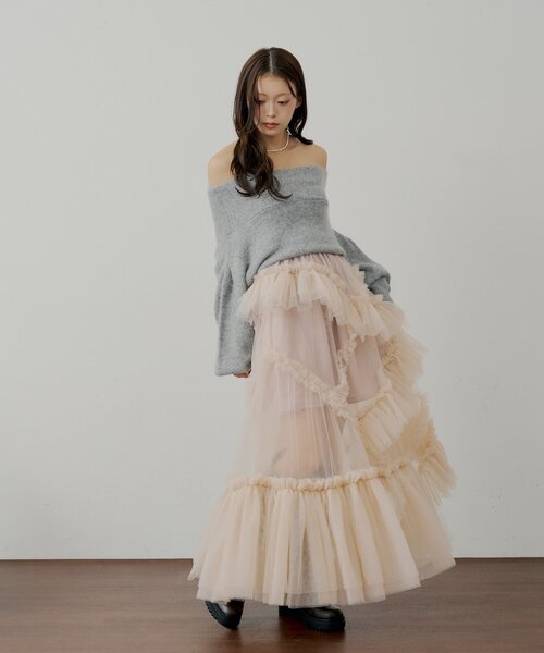Chico（チコ）の「【SALON by Chico】ランダムチュールフレアスカート（スカート・レディース・ピンク/アイボリー/ブラック・FREE）」の9枚目の写真