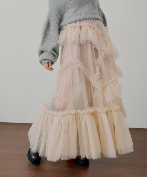 Chico（チコ）の「【SALON by Chico】ランダムチュールフレアスカート（スカート・レディース・ピンク/アイボリー/ブラック・FREE）」の10枚目の写真