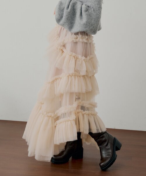 Chico（チコ）の「【SALON by Chico】ランダムチュールフレアスカート（スカート・レディース・ピンク/アイボリー/ブラック・FREE）」の11枚目の写真