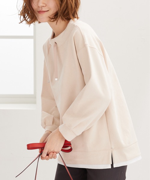 BELLUNA PLUS(ベルーナ)の「スエード調重ね着風プルオーバー(Tシャツ/カットソー・レディース・グリーン/アイボリー/ピンク・MEDIUM/LARGE/X-LARGE)」の2枚目の写真