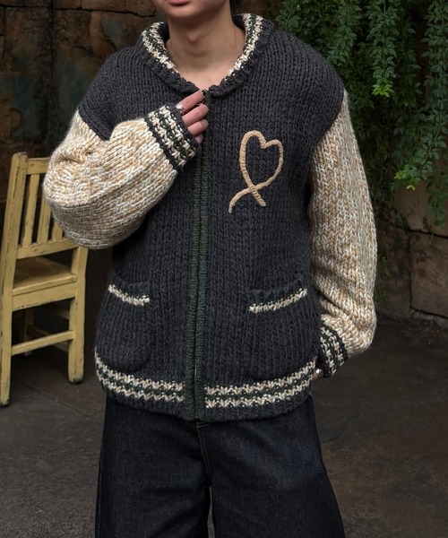 Gaphos (ガフォス)の「ハートカウチンニットジャケット(ニット/セーター・メンズ・グリーン・1/2)」の1枚目の写真