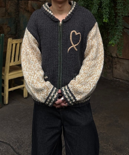 Gaphos (ガフォス)の「ハートカウチンニットジャケット(ニット/セーター・メンズ・グリーン・1/2)」の2枚目の写真