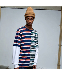 ERER（エルエル）の「ストライプ レイヤード ロングスリーブ Tシャツ ストライプ（Tシャツ/カットソー）」