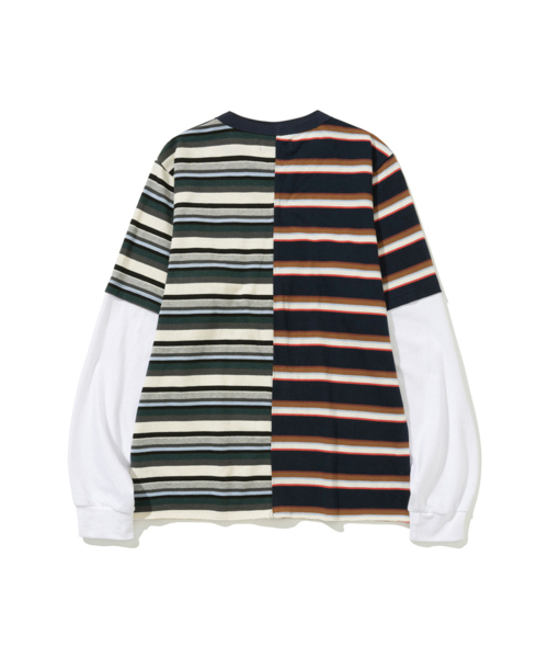 ERER(エルエル)の「ストライプ レイヤード ロングスリーブ Tシャツ ストライプ(Tシャツ/カットソー・レディース・ネイビー系・1/2/3)」の2枚目の写真