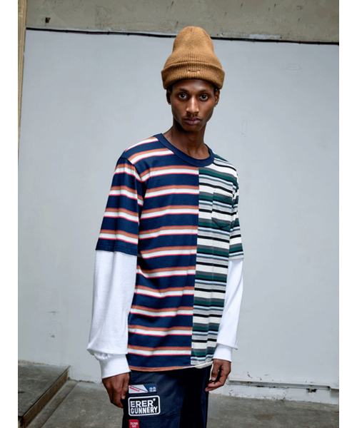 ERER(エルエル)の「ストライプ レイヤード ロングスリーブ Tシャツ ストライプ(Tシャツ/カットソー・レディース・ネイビー系・1/2/3)」の3枚目の写真
