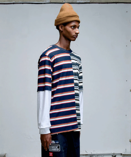 ERER(エルエル)の「ストライプ レイヤード ロングスリーブ Tシャツ ストライプ(Tシャツ/カットソー・レディース・ネイビー系・1/2/3)」の5枚目の写真