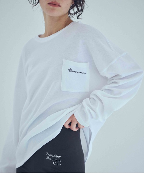 SEA(シー)の「GRAPHIC L/S ポケットTEE (Hibiscus Seavalley)(Tシャツ/カットソー・レディース・ホワイト/ブルー/チャコールグレー・2/1/0)」の6枚目の写真