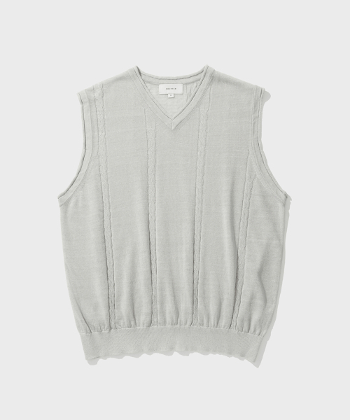 SHIRTER(シャーター)の「CABLE LINEN KNIT VEST (LIGHT GREY)(ベスト・メンズ・その他・LARGE/MEDIUM)」の1枚目の写真