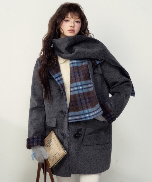 plage プラージュ　チェックミドルジャケット　ウールカシミヤ macocca（マコッカ） 手洗いできる シルケットウール カシミヤブレンド