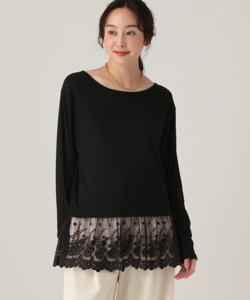 Elura（エルーラ）の「レースコンビロンTEE/634721（Tシャツ/カットソー・レディース・ホワイト/ブラック・FREE）」の2枚目の写真