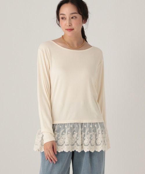 Elura（エルーラ）の「レースコンビロンTEE/634721（Tシャツ/カットソー・レディース・ホワイト/ブラック・FREE）」の7枚目の写真