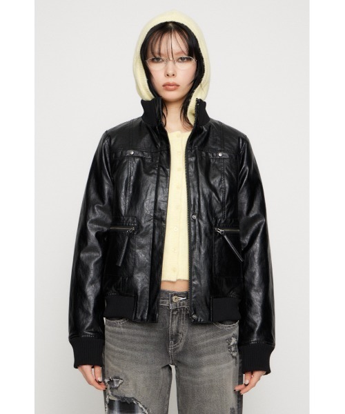 LAGUA GEM（ラグアジェム）の「COMPACT FAUX LEATHER ブルゾン（ブルゾン・レディース・アイボリー/ブラック・FREE）」の17枚目の写真