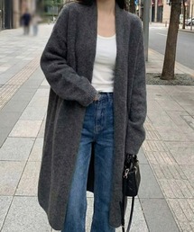 シンプルニットロングカーデ