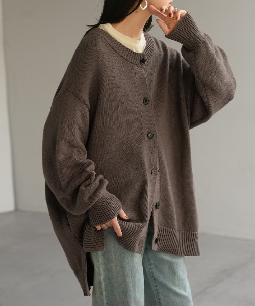 HUG.U(ハグユー)の「綿100% ざっくりニットカーディガン(カーディガン/ボレロ・レディース・ベージュ/グレー/ブラック/チョコ/ライトブルー/レッド・FREE)」の18枚目の写真