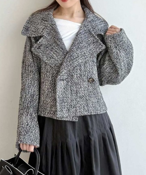 FRAY I.D（フレイアイディー）の「スタンドカラーショートコート（トレンチコート・レディース・マルチ/ホワイト/オレンジ・1/0）」の3枚目の写真