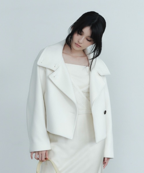 FRAY I.D（フレイアイディー）の「スタンドカラーショートコート（トレンチコート・レディース・マルチ/ホワイト/オレンジ・1/0）」の4枚目の写真