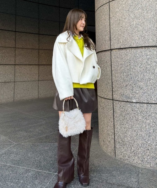 FRAY I.D（フレイアイディー）の「スタンドカラーショートコート（トレンチコート・レディース・マルチ/ホワイト/オレンジ・1/0）」の5枚目の写真