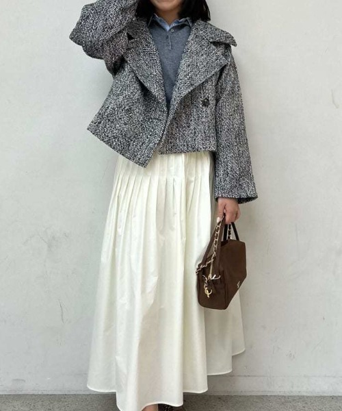 FRAY I.D（フレイアイディー）の「スタンドカラーショートコート（トレンチコート・レディース・マルチ/ホワイト/オレンジ・1/0）」の10枚目の写真