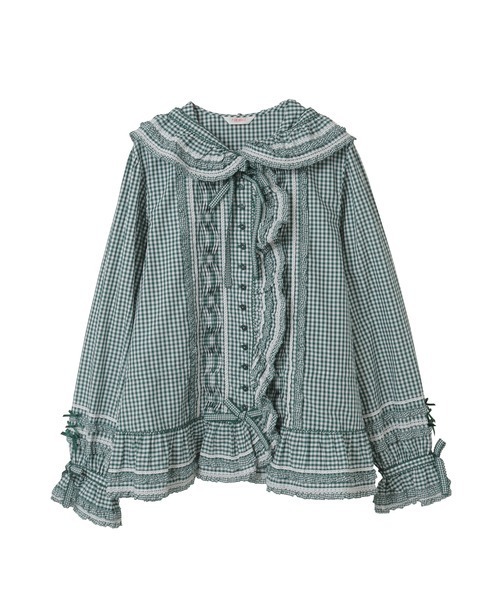 ギンガムチェックフード付きオーバーブラウス（シャツ/ブラウス