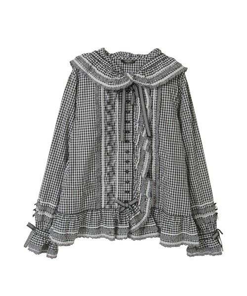 ギンガムチェックフード付きオーバーブラウス（シャツ/ブラウス