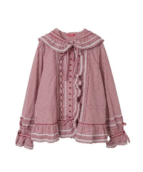 PINK HOUSE(ピンクハウス)の「ギンガムチェックフード付きオーバーブラウス(シャツ/ブラウス・レディース・ブラック/レッド/グリーン/ブラウン・フリー)」の5枚目の写真