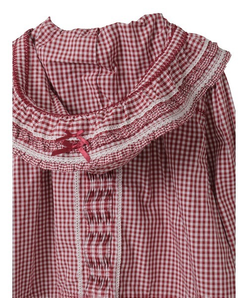 ギンガムチェックフード付きオーバーブラウス（シャツ/ブラウス