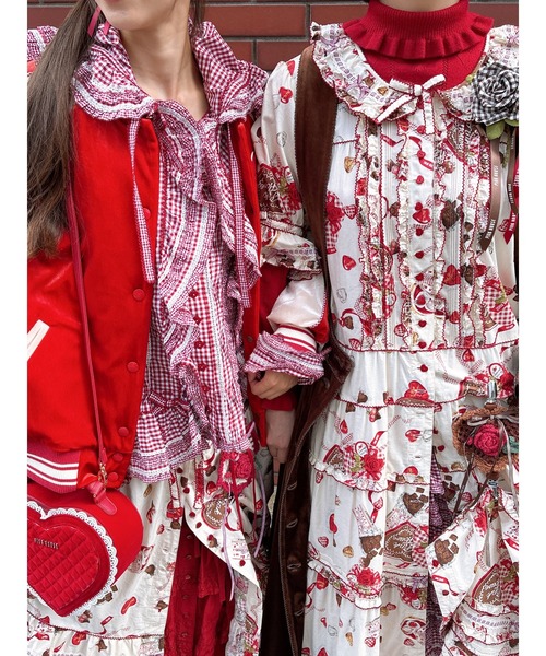 ギンガムチェックフード付きオーバーブラウス（シャツ/ブラウス