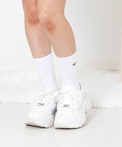 algy(アルジー)の「【抗菌防臭】algyロゴクルーソックス1(ソックス/靴下・キッズ・ブラック/オフホワイト・21/24)」の1枚目の写真