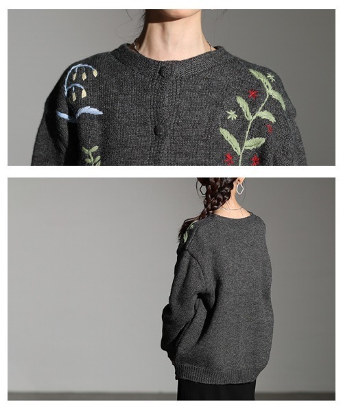 Sawa a la mode(サワアラモード)の「草花刺繍ラインニットカーディガン(カーディガン/ボレロ・レディース・ホワイト/グリーン/グレー・FREE)」の7枚目の写真
