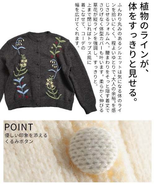 Sawa a la mode(サワアラモード)の「草花刺繍ラインニットカーディガン(カーディガン/ボレロ・レディース・ホワイト/グリーン/グレー・FREE)」の8枚目の写真