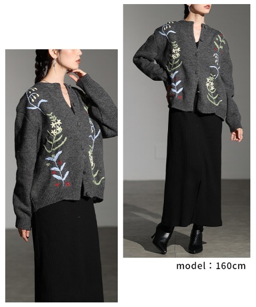 Sawa a la mode(サワアラモード)の「草花刺繍ラインニットカーディガン(カーディガン/ボレロ・レディース・ホワイト/グリーン/グレー・FREE)」の10枚目の写真