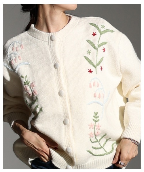 Sawa a la mode(サワアラモード)の「草花刺繍ラインニットカーディガン(カーディガン/ボレロ・レディース・ホワイト/グリーン/グレー・FREE)」の21枚目の写真