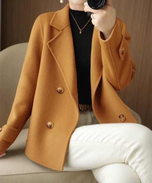Miniministore(ミニミニストア)の「ウールタッチダブルブレストショートコート(ピーコート・レディース・アイボリー/キャメル/グレー/ブラック・FREE)」の8枚目の写真