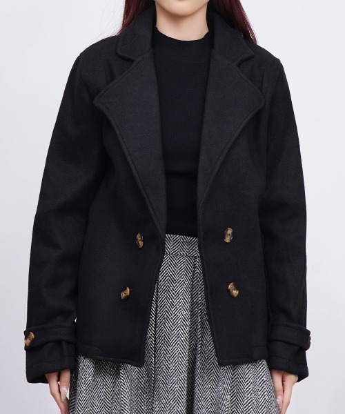 Miniministore(ミニミニストア)の「ウールタッチダブルブレストショートコート(ピーコート・レディース・アイボリー/キャメル/グレー/ブラック・FREE)」の13枚目の写真