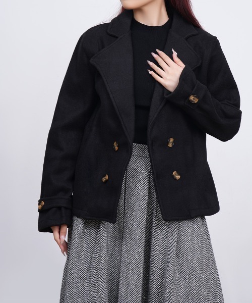 Miniministore(ミニミニストア)の「ウールタッチダブルブレストショートコート(ピーコート・レディース・アイボリー/キャメル/グレー/ブラック・FREE)」の16枚目の写真