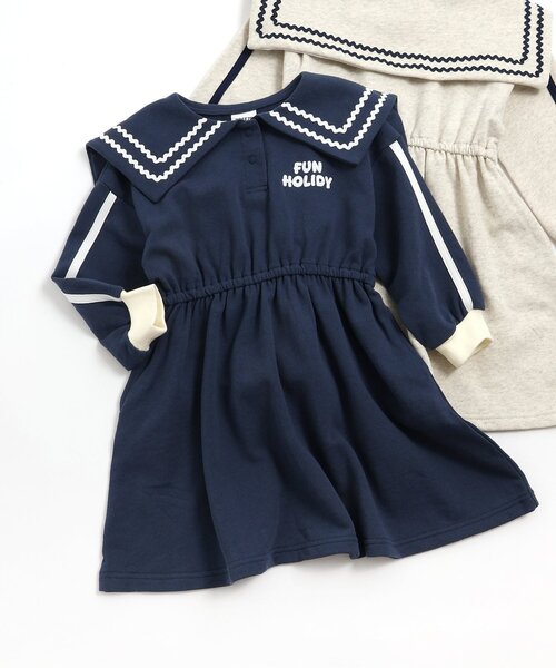 BREEZE（ブリーズ）の「【リンク】セーラー裏毛ワンピ（ワンピース・キッズ・グレー/ネイビー・80/90/100/110/120/130/140）」の2枚目の写真