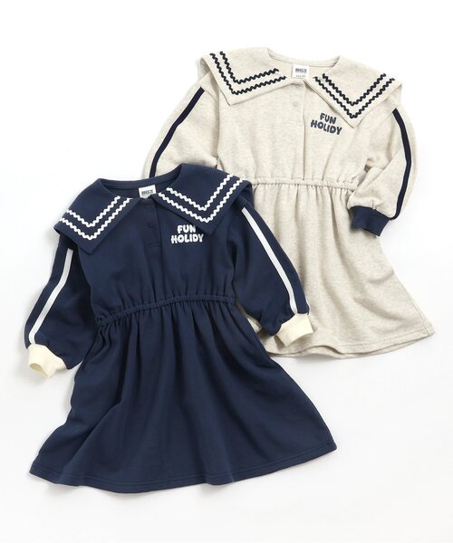 BREEZE（ブリーズ）の「【リンク】セーラー裏毛ワンピ（ワンピース・キッズ・グレー/ネイビー・80/90/100/110/120/130/140）」の3枚目の写真