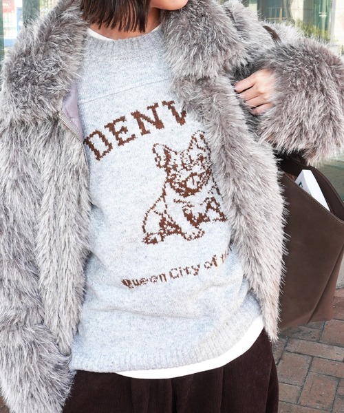 gossara（ゴサラ）の「アニマルジャガードPO（ニット/セーター・レディース・杢グレー/ブラウン/チャコール・FREE）」の2枚目の写真