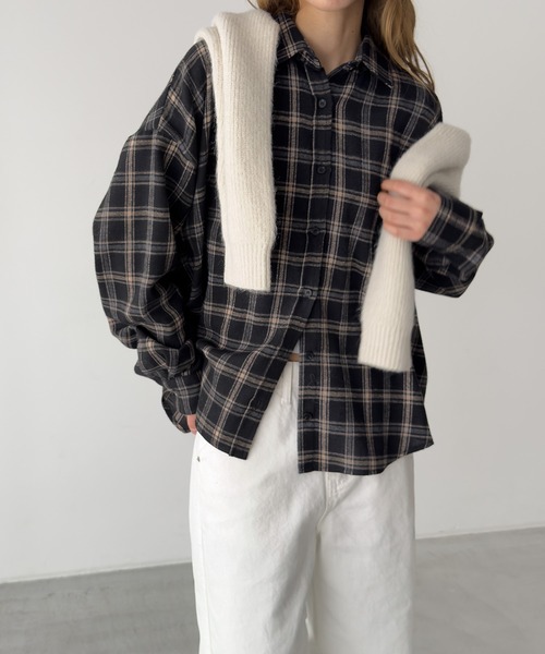 CANAL JEAN（キャナルジーン）の「El mar　ネルチェックレギュラーシャツ（シャツ/ブラウス・レディース・ブラウン/ブラック・ONE SIZE）」の2枚目の写真