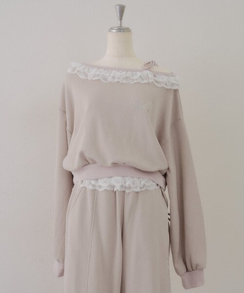 continuer de NICE CLAUP(コンティニューデナイスクラップ)の「【セットアップ対応】ラメ裏毛ワンショルプルオーバー(スウェット・レディース・ピンク/トップグレー/ブラック・MEDIUM/SMALL)」の6枚目の写真